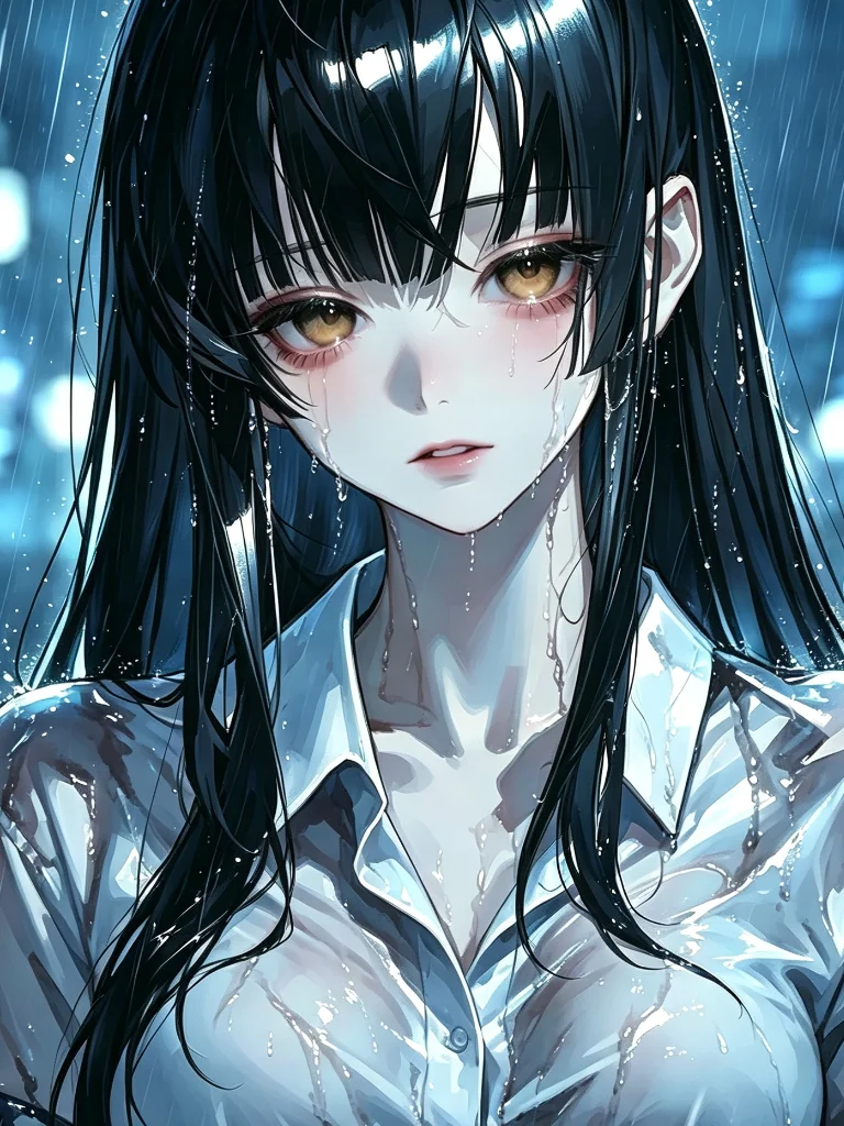深夜雨天少女