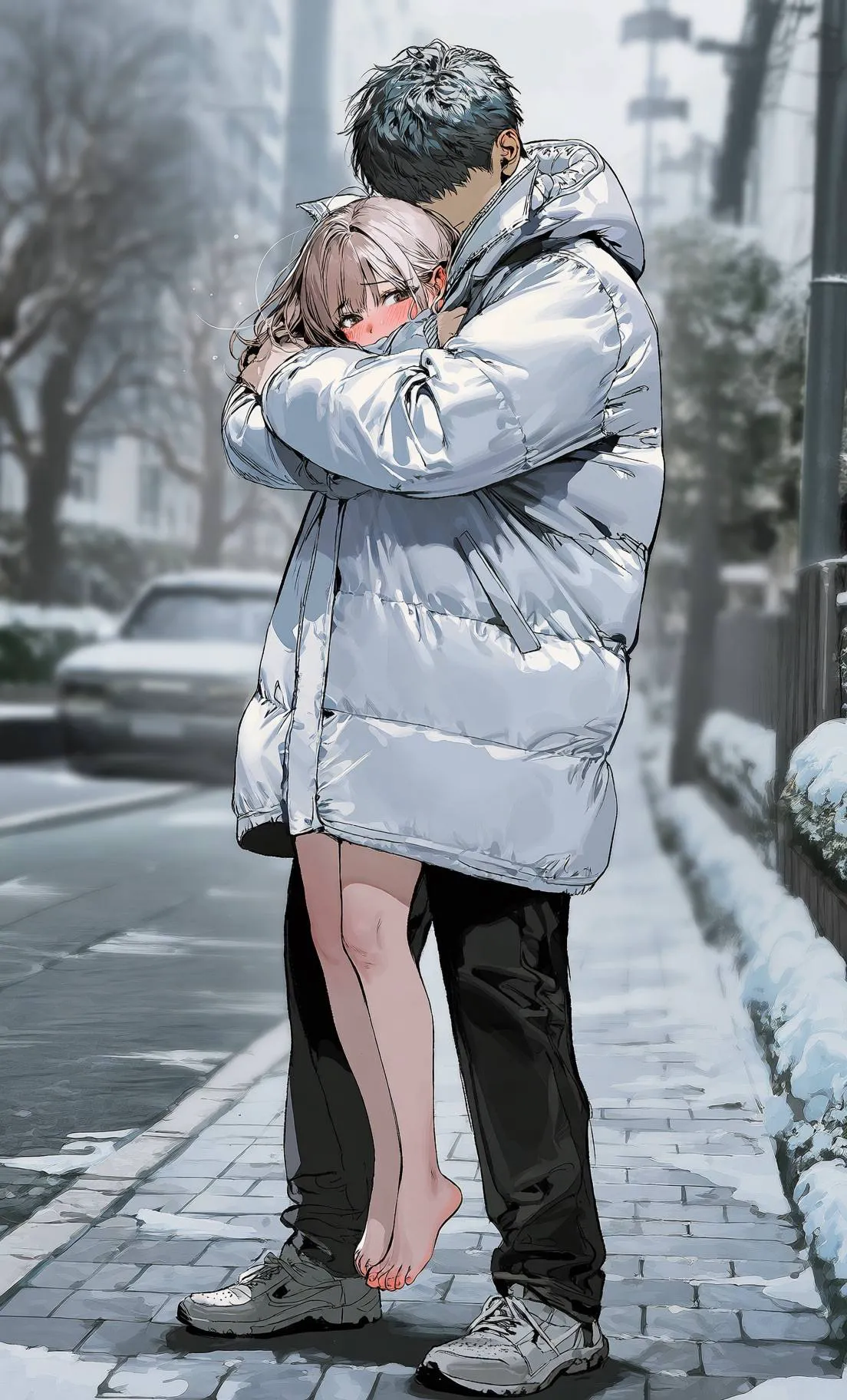羽绒服内藏着他的清纯女友走在他面前隐奸也没有被发现