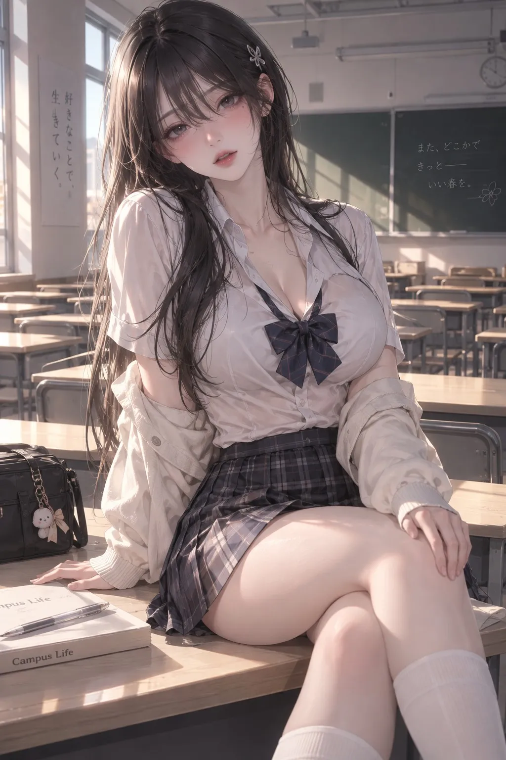 校花用桌角自慰后，我偷舔了她坐过的桌角，然后她回来了